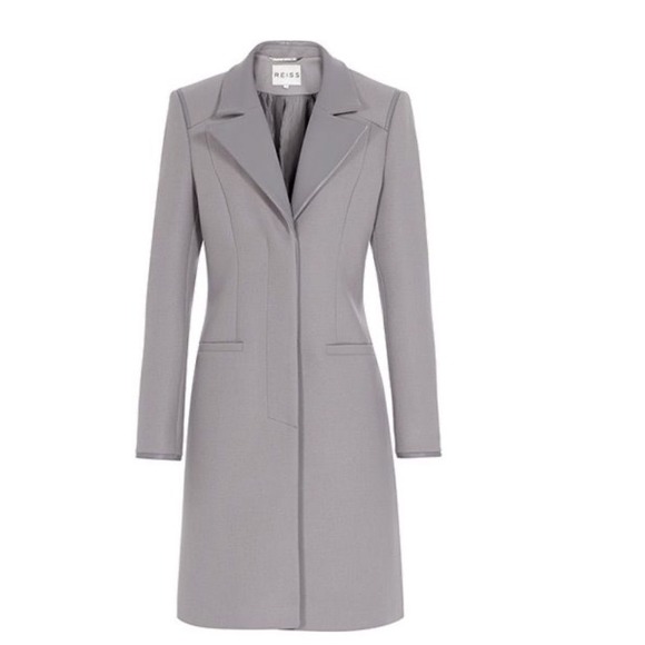 Reiss Jackets & Blazers - REISS Grey Wool Blend Coat with‎ Leather Trim Medium Gray Old Money M